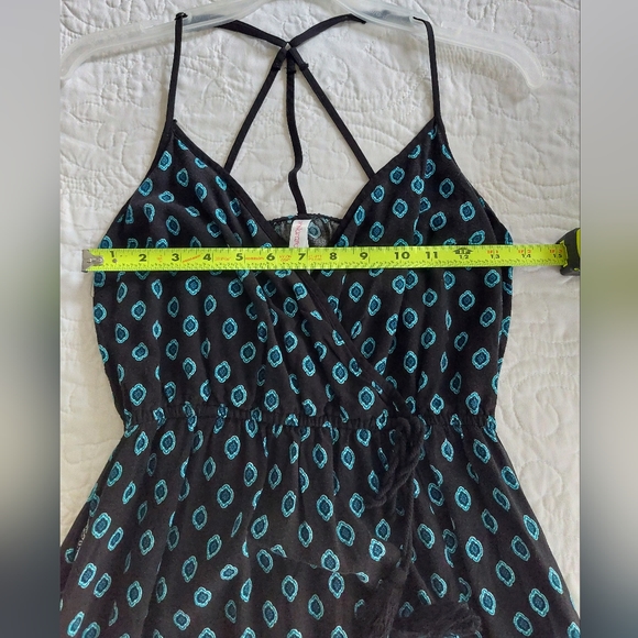 Xhilaration - Black & Blue Geometric Floral Spaghetti Strap Maxi Dress w/ Slit - Picture 7 of 10